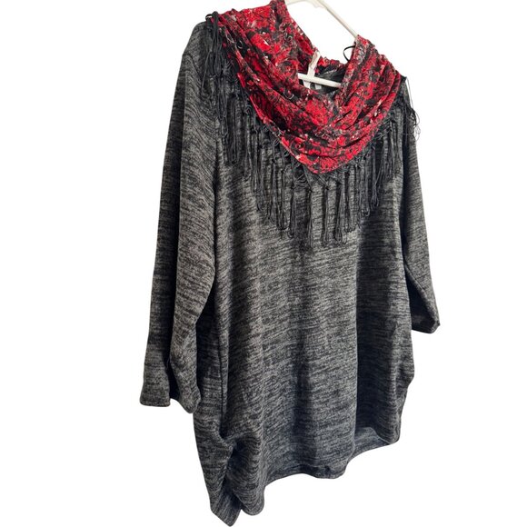 NY Collection Gray Heather Lightweight Sweater Size XL Red Scarf NWT - Picture 10 of 11